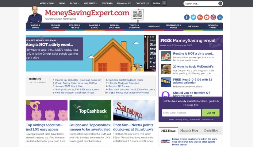 Example of a deals website