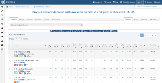 DomCop Expired Domains Tool