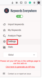Keywords Everywhere settings