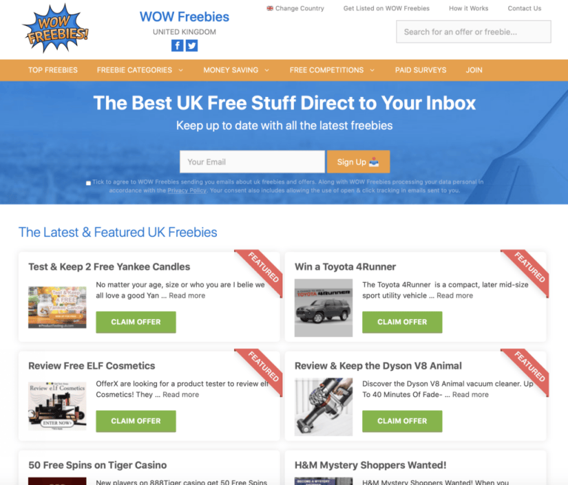 WOW Freebies website screenshot