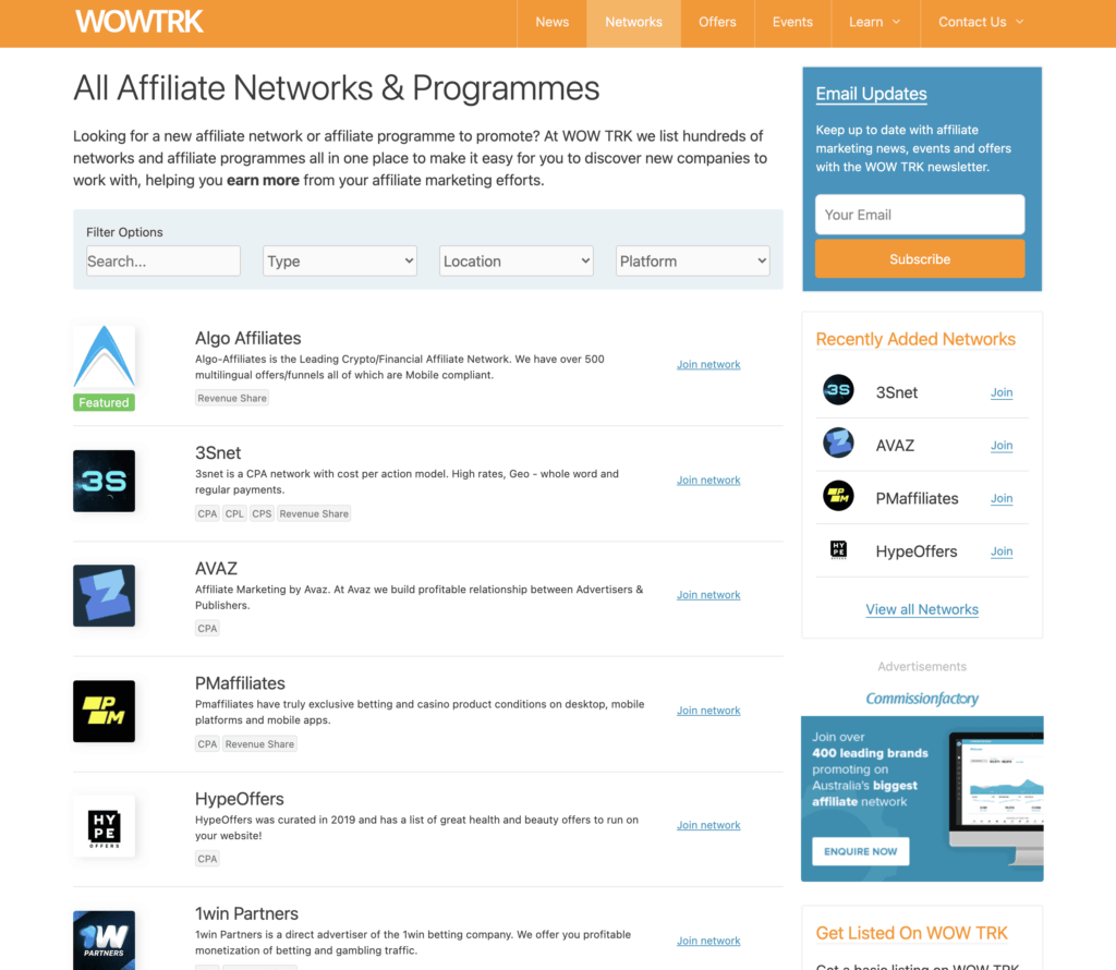 Screenshot of WOW TRK's Network Directory