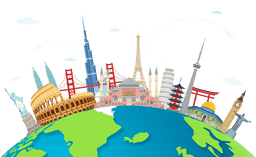 World covering landmarks including UK ones.